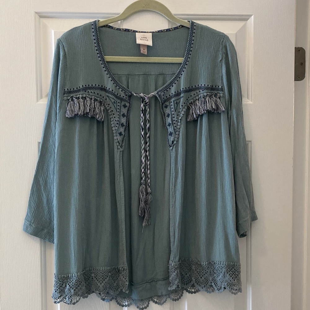 Knox Rose sage green open front with tassell Medium/Large